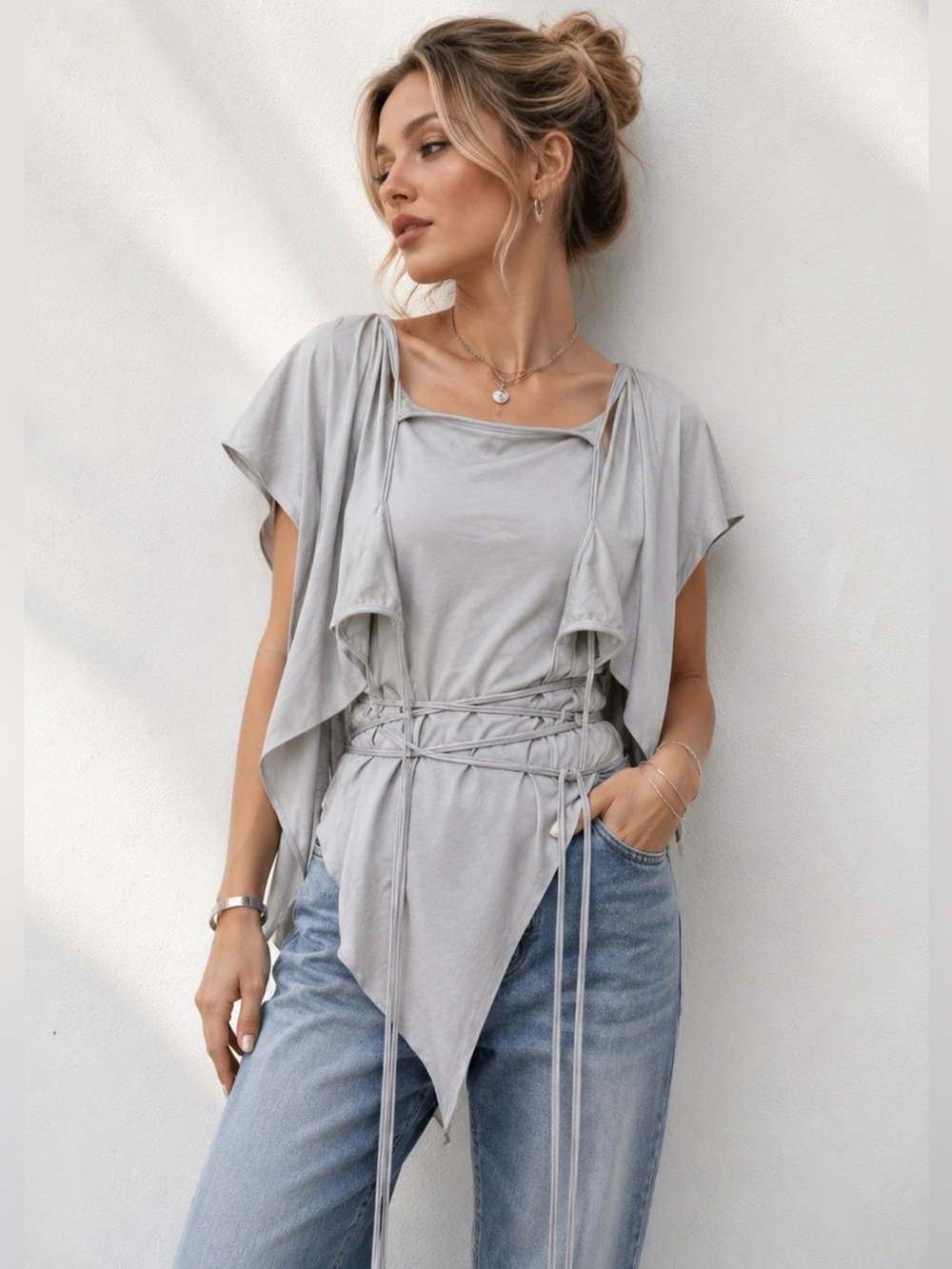 Darker Wavs XS Gray Asymmetric Bra Top Fairy Grunge Gothic Avant Garde